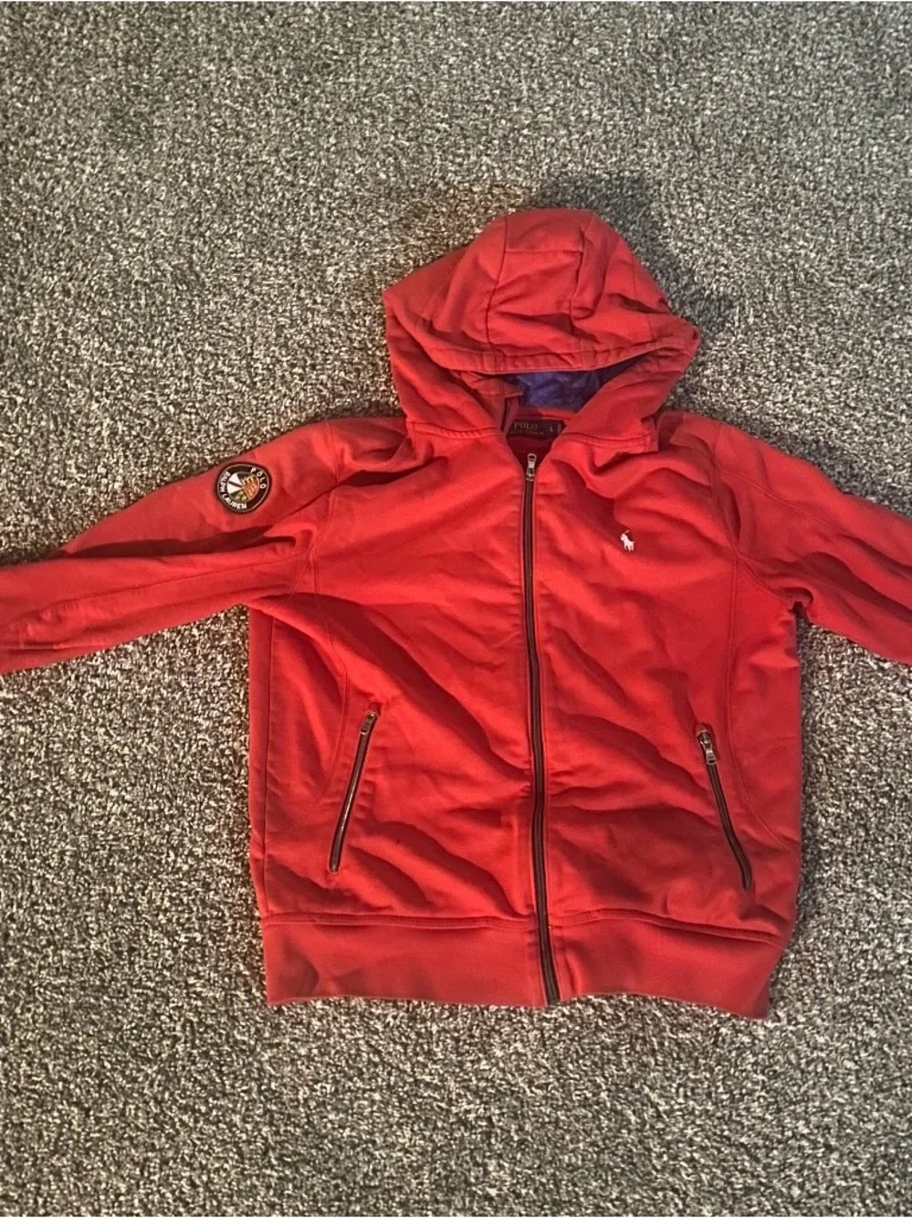 Ralph Lauren Red Hooded Zip-Up Jacket with Patch